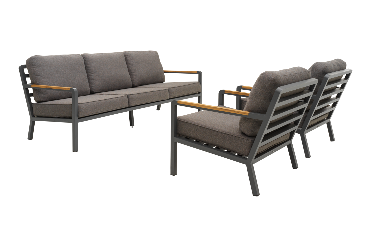 Nova Loungesæt i antracit aluminium med teak armlæn og TPU-hynder fra Brafab