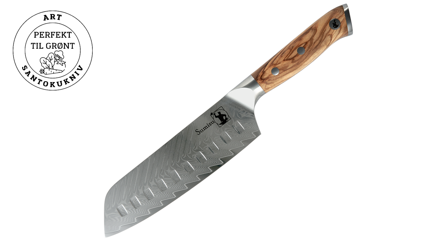 Sumisu Art santoku grøntsagskniv i 67-lags damaskusstål med oliventræskæfte