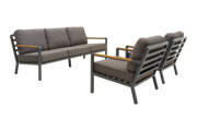 Nova Loungesæt i antracit aluminium med teak armlæn og TPU-hynder fra Brafab