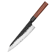 Ushi Tanuki Gyuto 210 mm med kurouchi finish og tsuchime-hamret overflade