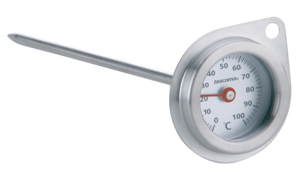 Tescoma analogt stegetermometer med rundt urskive-display og metallisk sonde