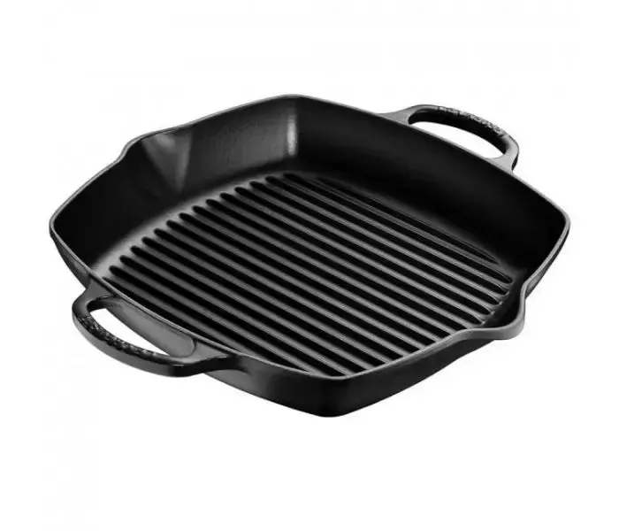 Le Creuset støbejern dyb kvadratisk grillplade i mat sort emalje med riflet overflade