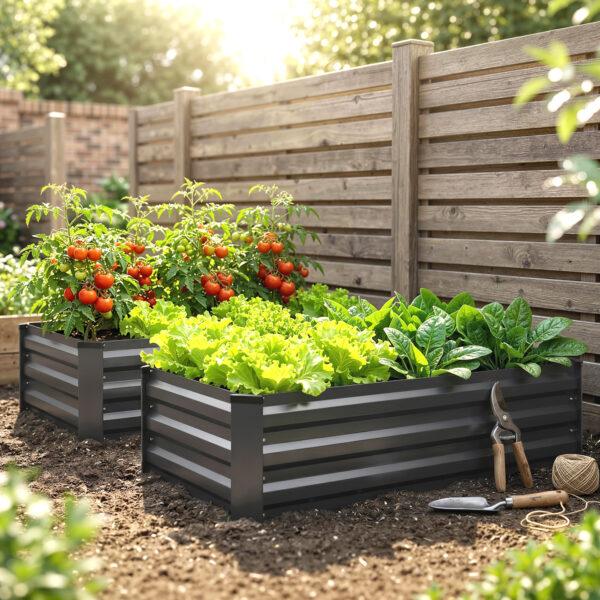 Sæt med 2 mørkegrå plantekasser i galvaniseret stål 100x60x30 cm til terrasse