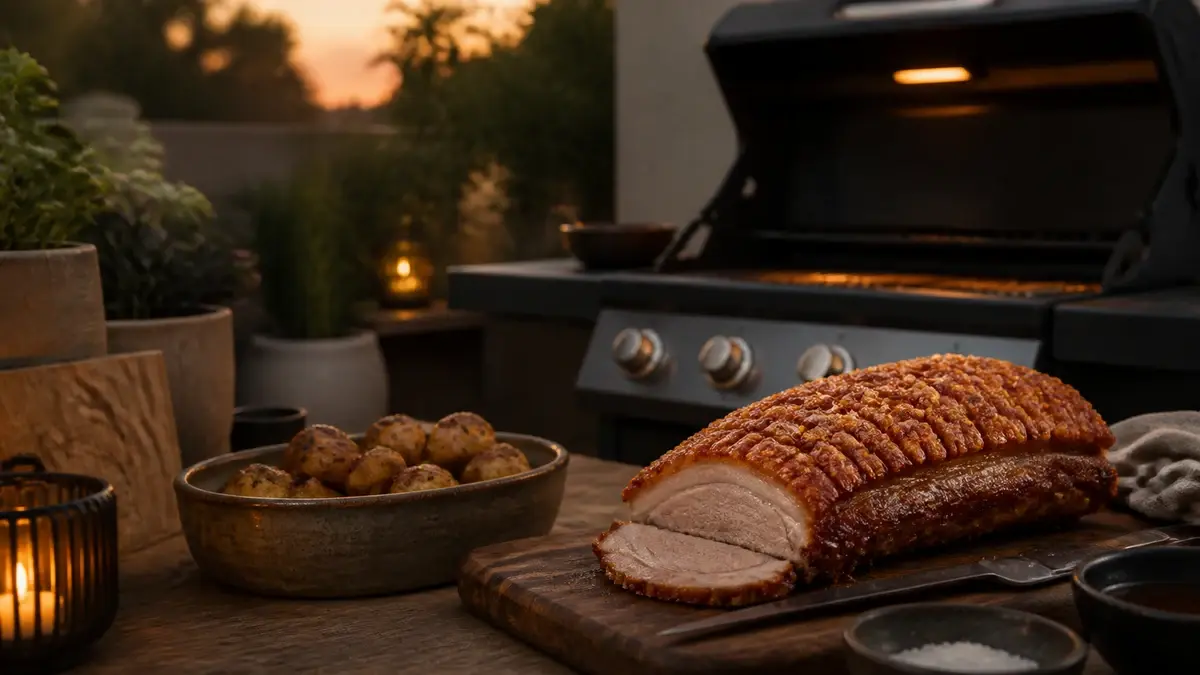Flæskesteg på gasgrill med sprød svær — guide til perfekt grillet flæskesteg