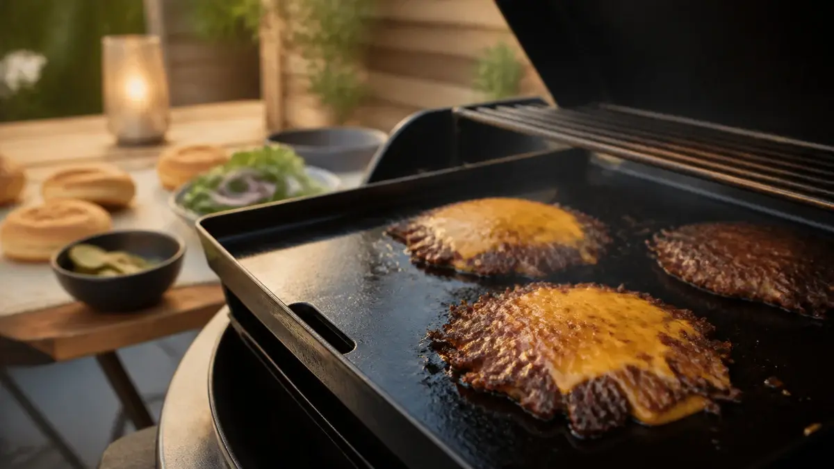 Smashed burger: sprød skorpe på grillpladen