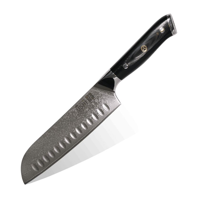 Ushi Santoku 175mm japansk allround kniv i 67-lags damaskusstål med G-10 greb