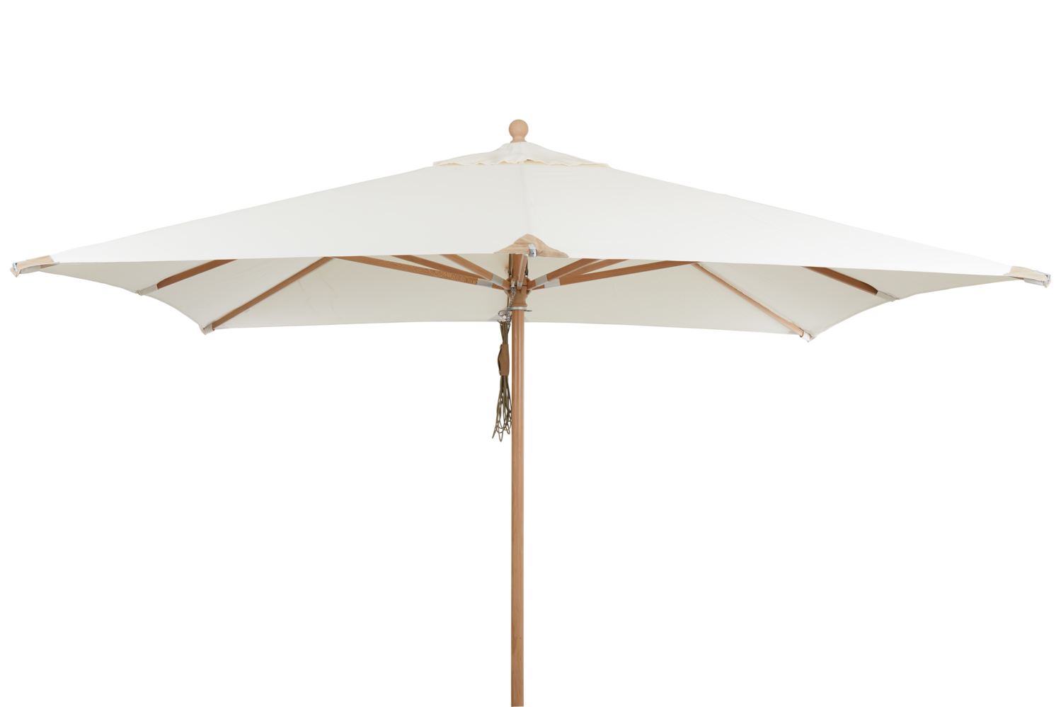 Como parasol 3x3 m i natur med massiv 48 mm træstang og læderforstærkninger